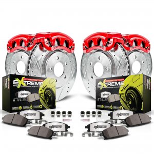 Honda Civic Brake Kit - Front + Rear - PowerStop - Drilled & Slotted Rotors + Carbon-Fiber Ceramic Pads - `99-`00 Honda Civic Brake Kit - Front + Rear - PowerStop - Drilled & Slotted Rotors + Carbon-Fiber Ceramic Pads - `99-`00